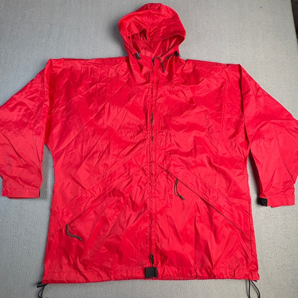 Vintage Red Hooded Windbreaker Jacket Full Zip Lightweight Rain Coat XL